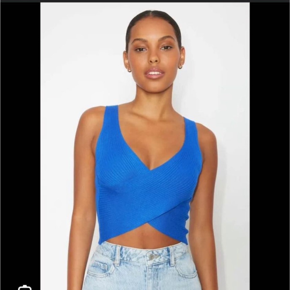 Dynamite Cropped blue crossover sweater tank